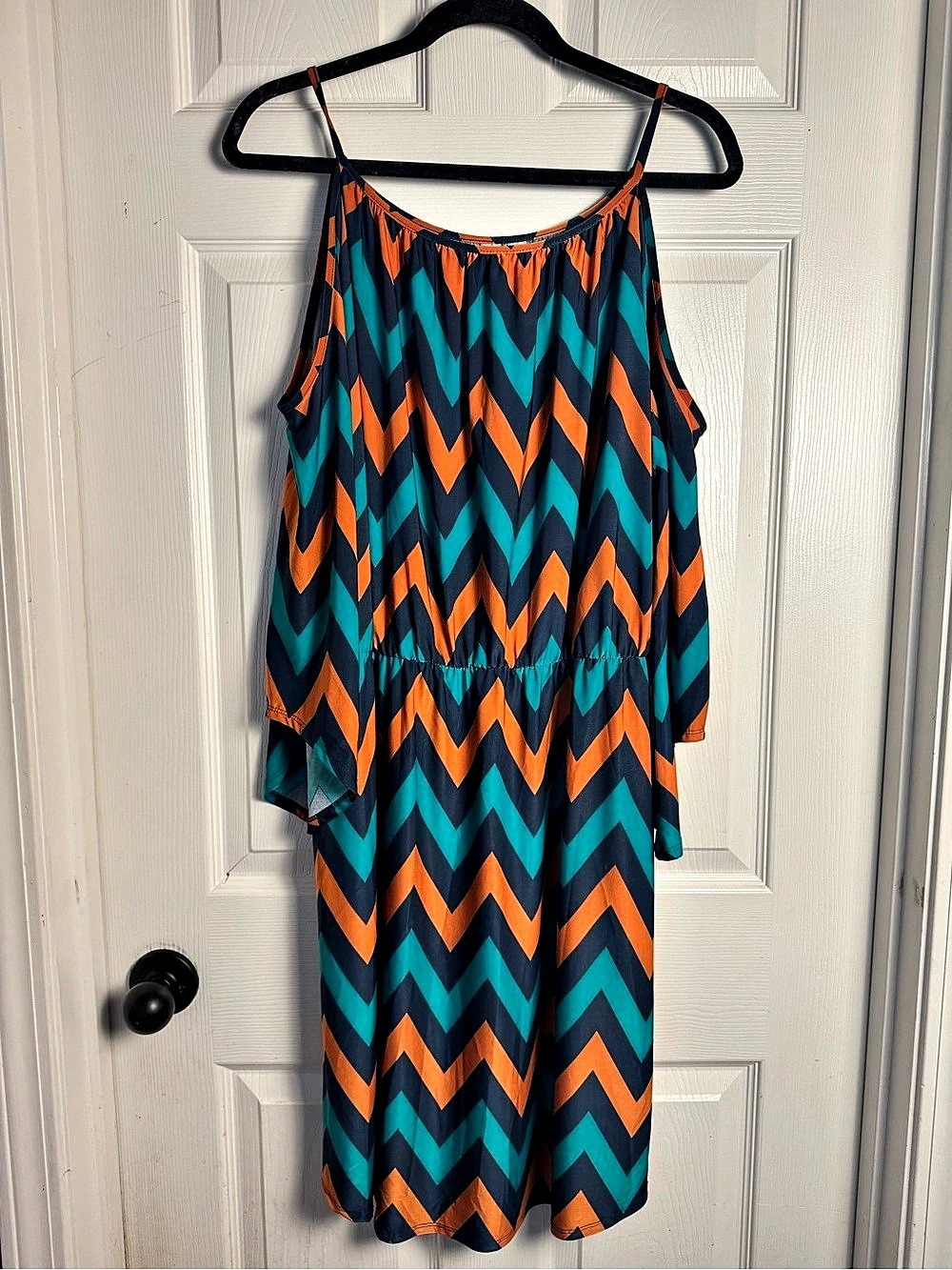 TACERA Geometric Maxi Dress in Black & Orange Size Large